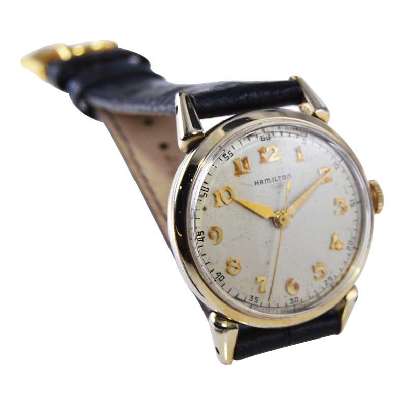 Art Deco Hamilton Yellow Gold Filled with Original Sterling Silver Dial and Gold Numbers For Sale