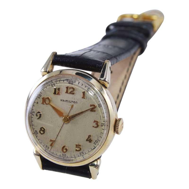 Women's or Men's Hamilton Yellow Gold Filled with Original Sterling Silver Dial and Gold Numbers For Sale