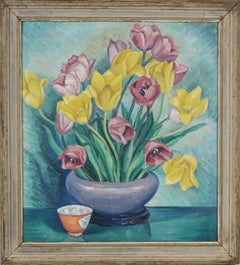 Bodegón Art Decó -- Tulipanes de primavera en jarrón