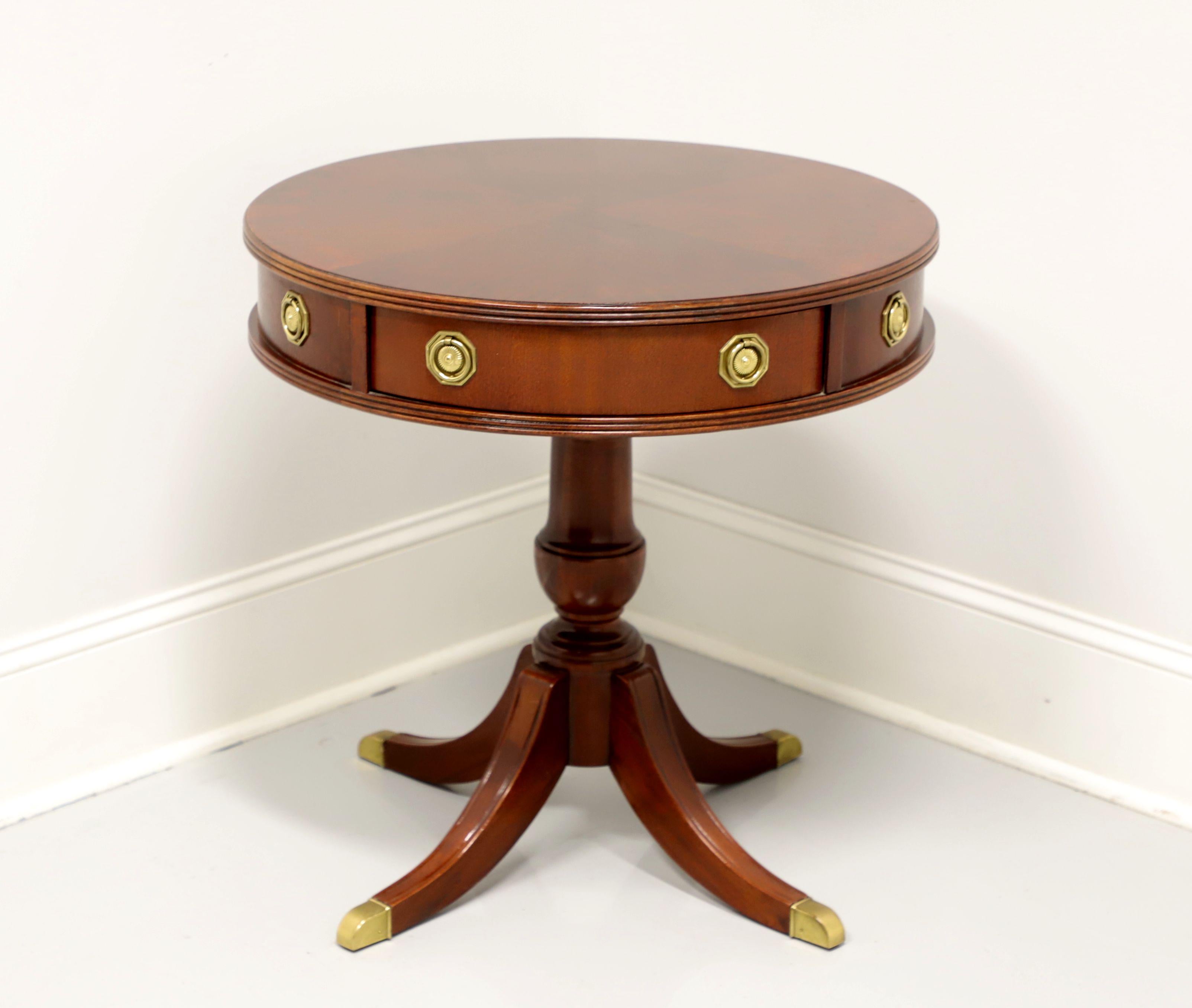HAMMARY Banded Inlaid Mahogany Round Drum Table with Pedestal Base 4