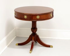 HAMMARY Banded Inlaid Mahogany Round Drum Table with Pedestal Base