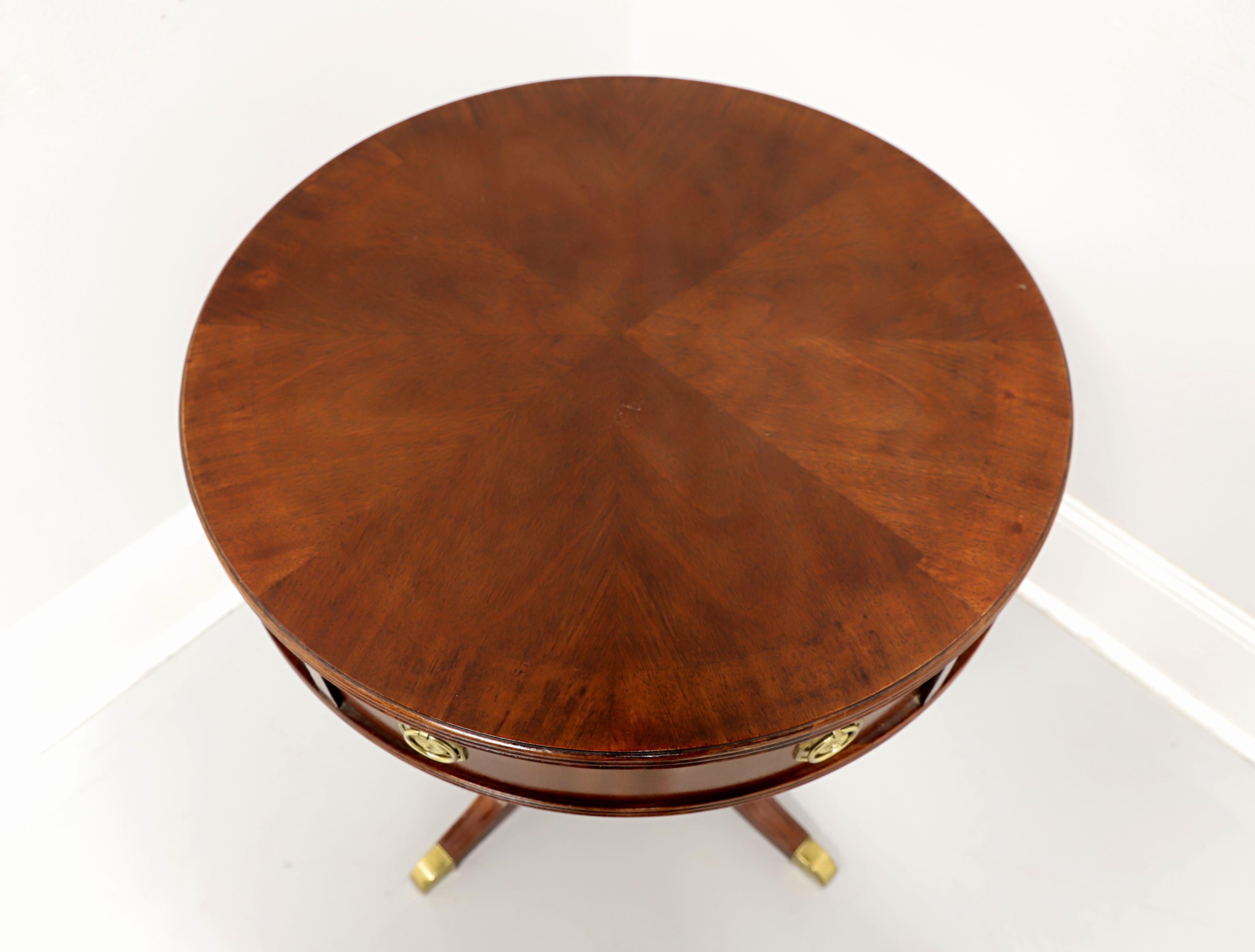HAMMARY Banded Inlaid Mahogany Round Drum Table with Pedestal Base In Good Condition In Charlotte, NC