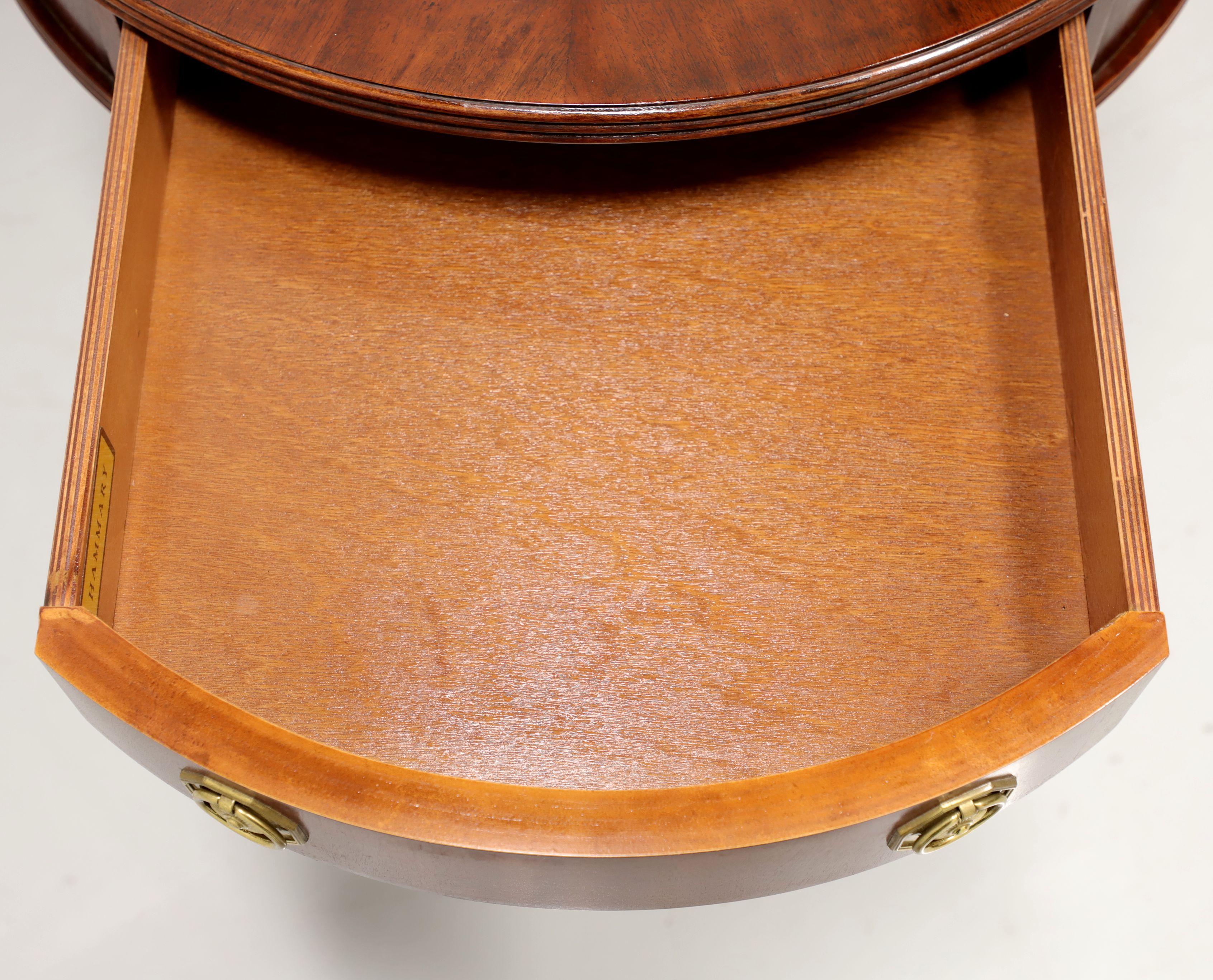 Brass HAMMARY Banded Inlaid Mahogany Round Drum Table with Pedestal Base