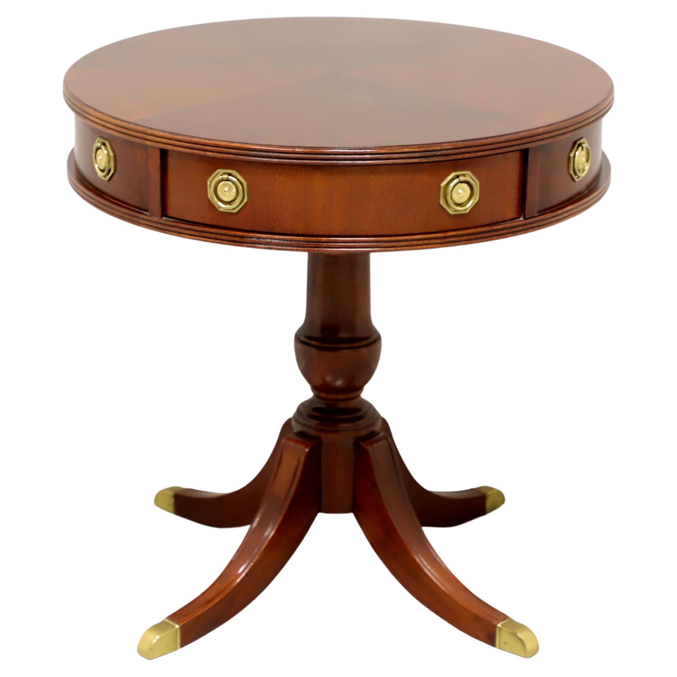 HAMMARY Banded Inlaid Mahogany Round Drum Table with Pedestal Base
