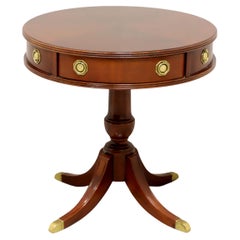 Retro HAMMARY Banded Inlaid Mahogany Round Drum Table with Pedestal Base