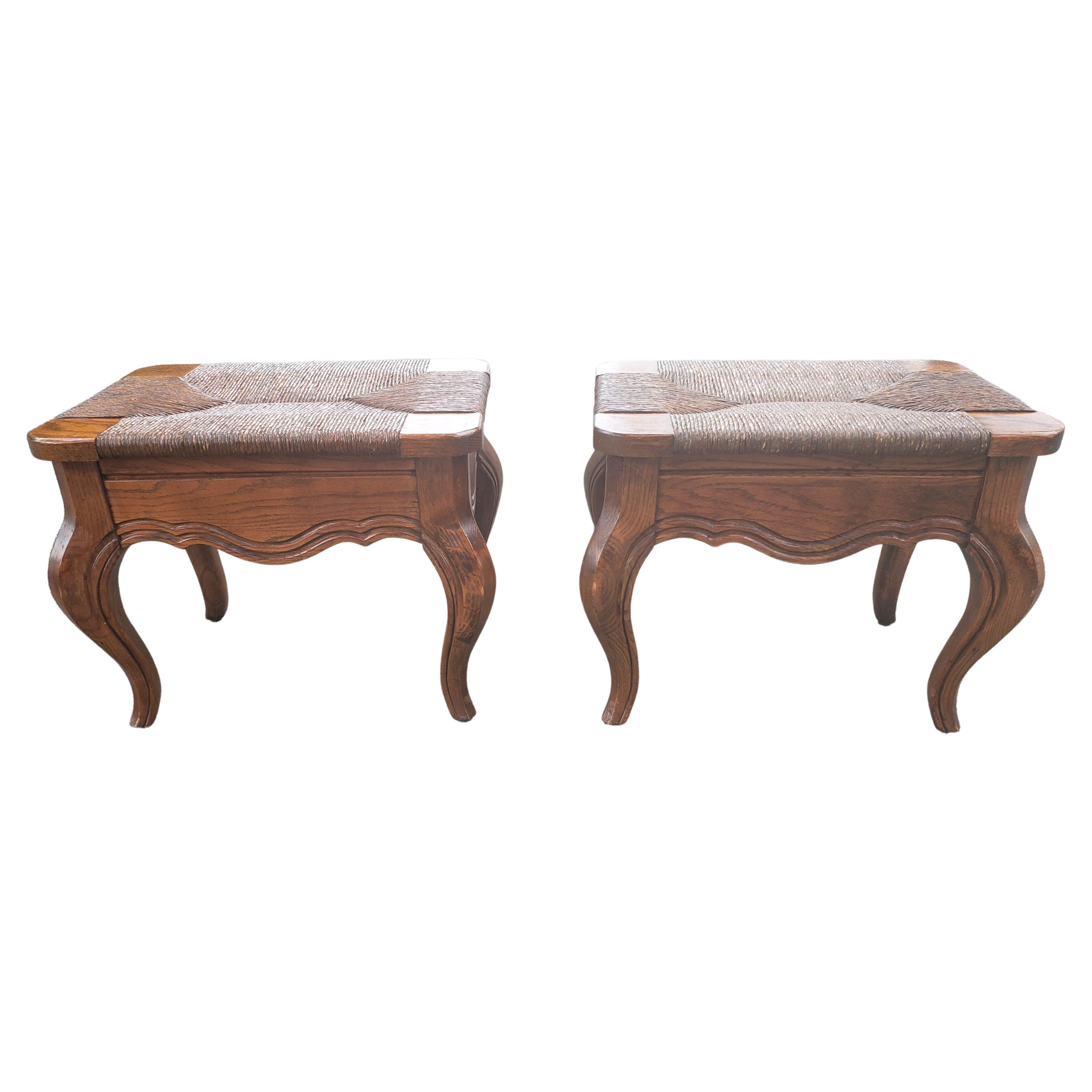 Hammary French Country Oak Rush Seat Footstools, Ottoman, a Pair 2