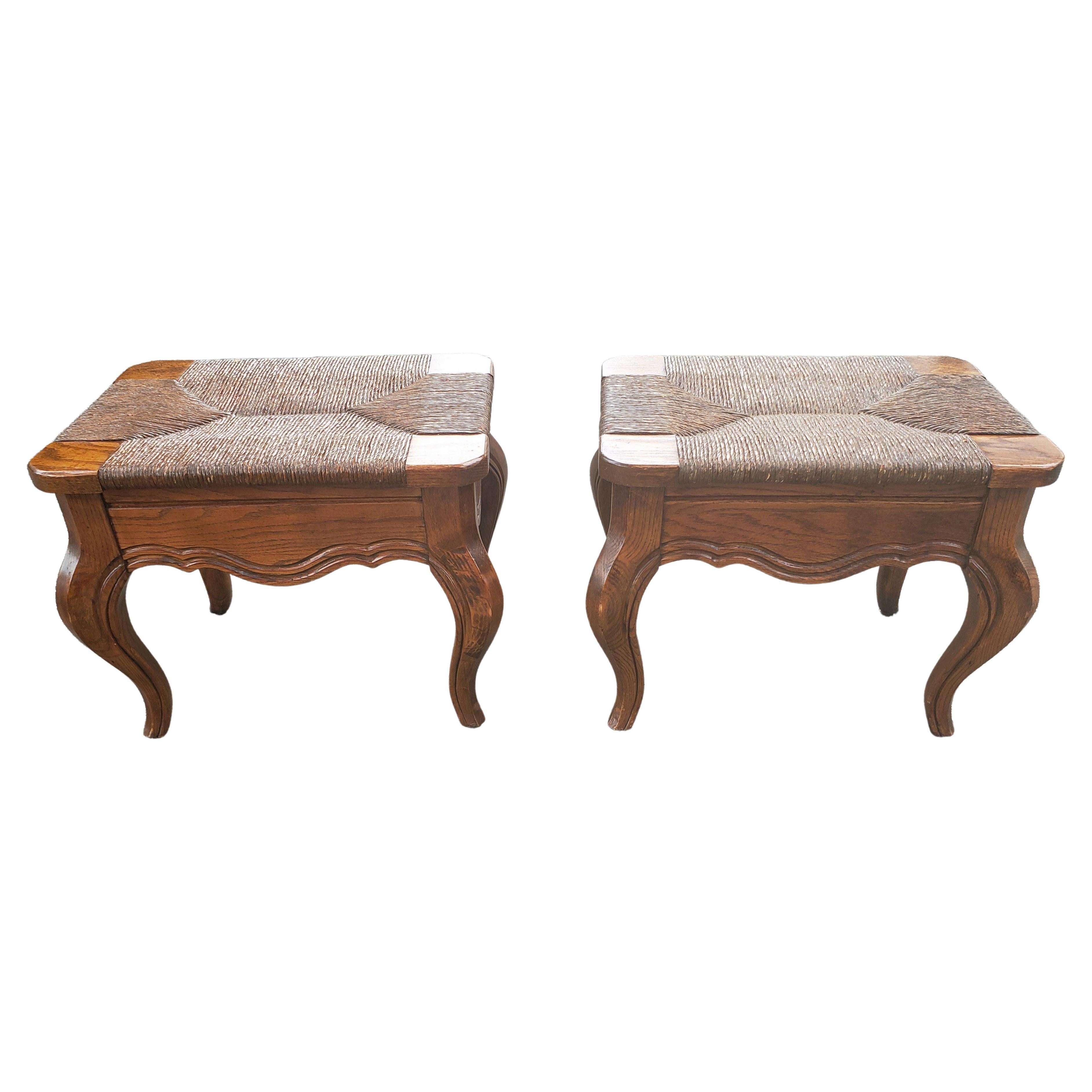 Hammary French Country Oak Rush Seat Footstools, Ottoman, a Pair 1