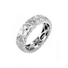 Hammer Finish 18 Karat White Gold Italian Diamond Ring
