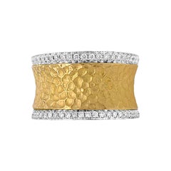 Hammer Finish Two-Tone 18 Karat Italian Diamond Ring