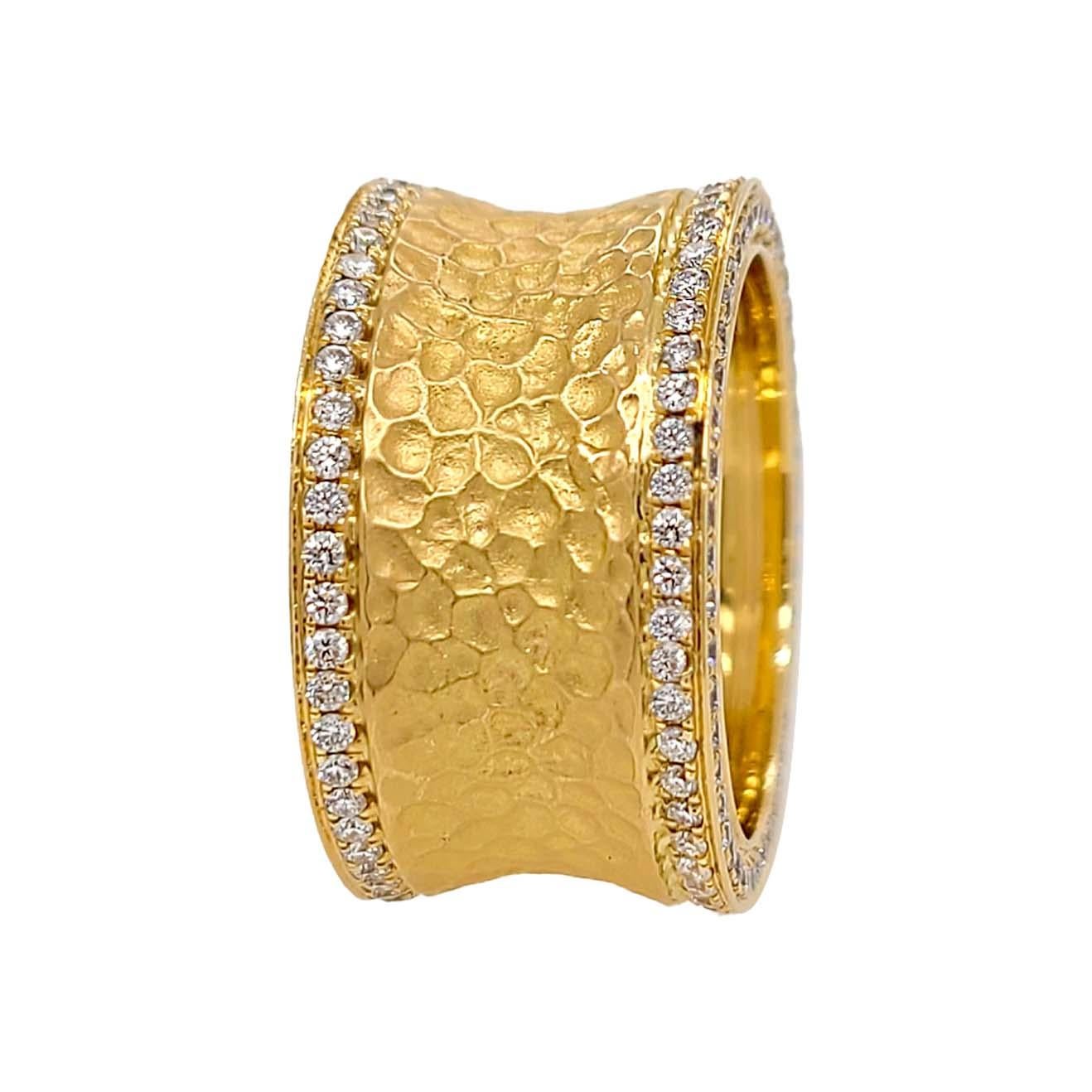 Artisan Hammer Finish Two-Tone 18 Karat Italian Diamond Ring with Ruby Center Stone For Sale