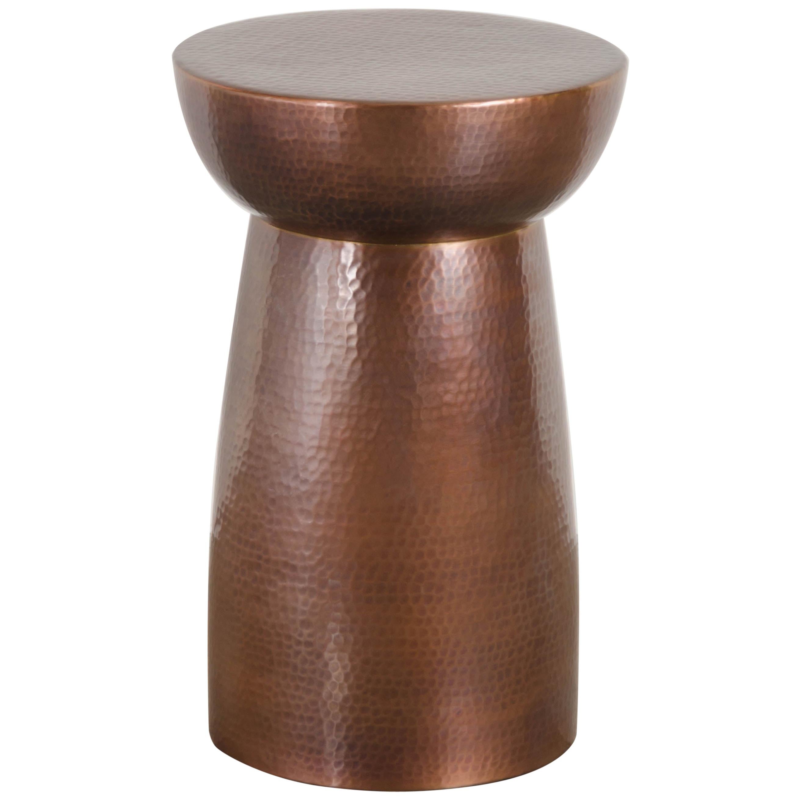 Hammer Marks Chalice Side Table, Antique Copper by Robert Kuo, Hand Repousse For Sale