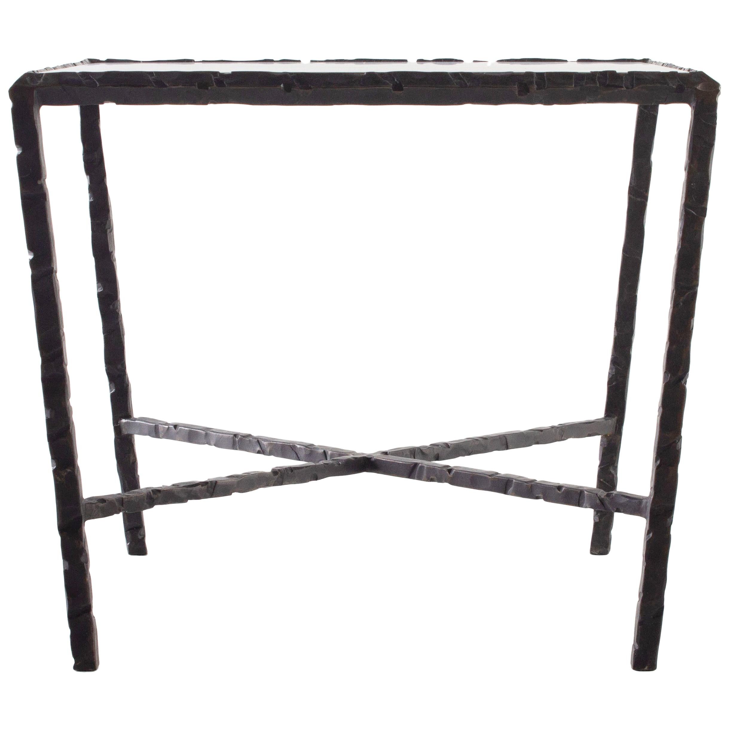 Hammered Steel Bronze Patina End Table Lagos Azul
