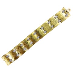 Hammered 18 Karat Yellow Gold Diamond Wide Link Bracelet