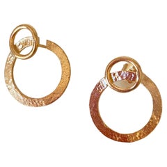 Hammered 18 Karat Yellow Gold Modern Small Hoops Earrings