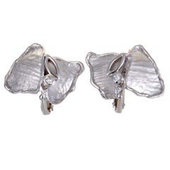 Hammered 18 Karat White Gold Diamond Screw Back Earrings