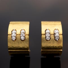 Hammered 18K Yellow Gold Diamond Earrings