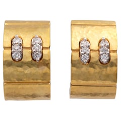 Hammered 18K Yellow Gold Diamond Earrings