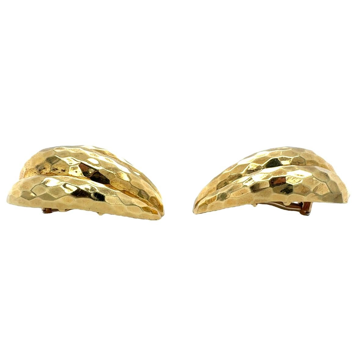 Women's Hammered 18k Yellow Gold Earclips by Henry Dunay, circa 1970s For Sale