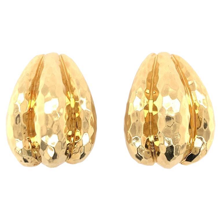Hammered 18k Yellow Gold Earclips by Henry Dunay, circa 1970s