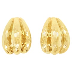 Hammered 18k Yellow Gold Earclips by Henry Dunay, circa 1970s