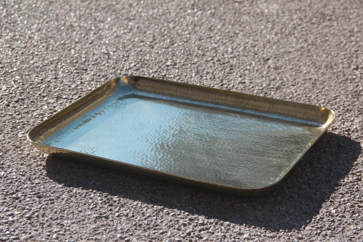 Mid-Century Modern Hammered and Hand-Worked Rectangular Tray in Polished Brass 1970s Italian Design