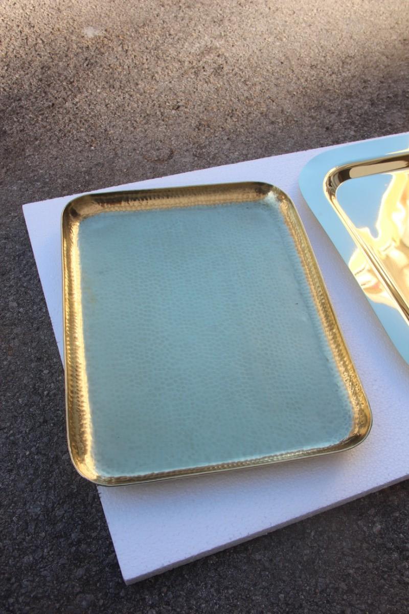 Hammered and Hand-Worked Rectangular Tray in Polished Brass 1970s Italian Design 2