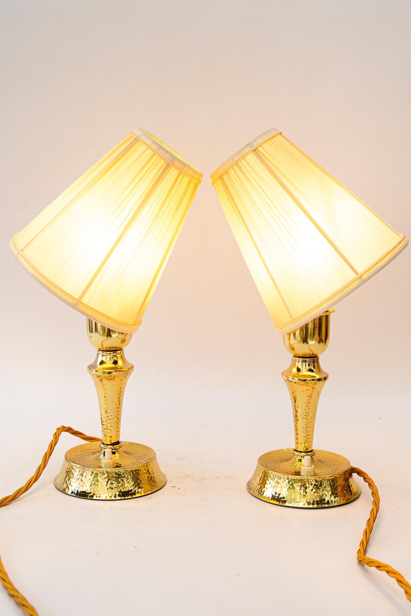 Hammered art deco brass table lamp with fabric shades vienna around 1920s For Sale 10