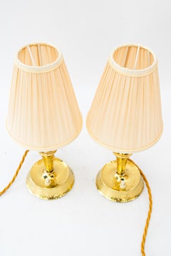 Hammered art deco brass table lamp with fabric shades vienna around 1920s