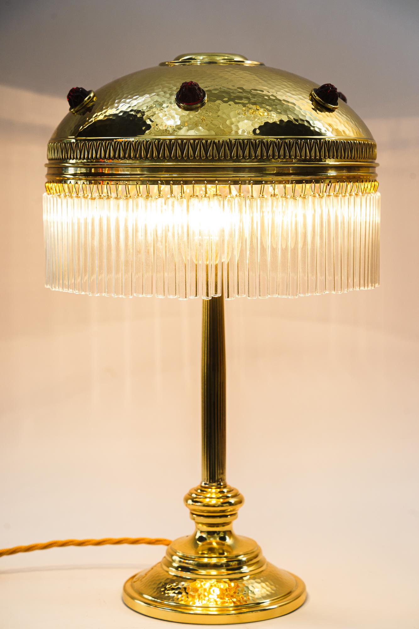 Early 20th Century Hammered Art Deco Table lamp with glass sticks vienna around 1920s For Sale