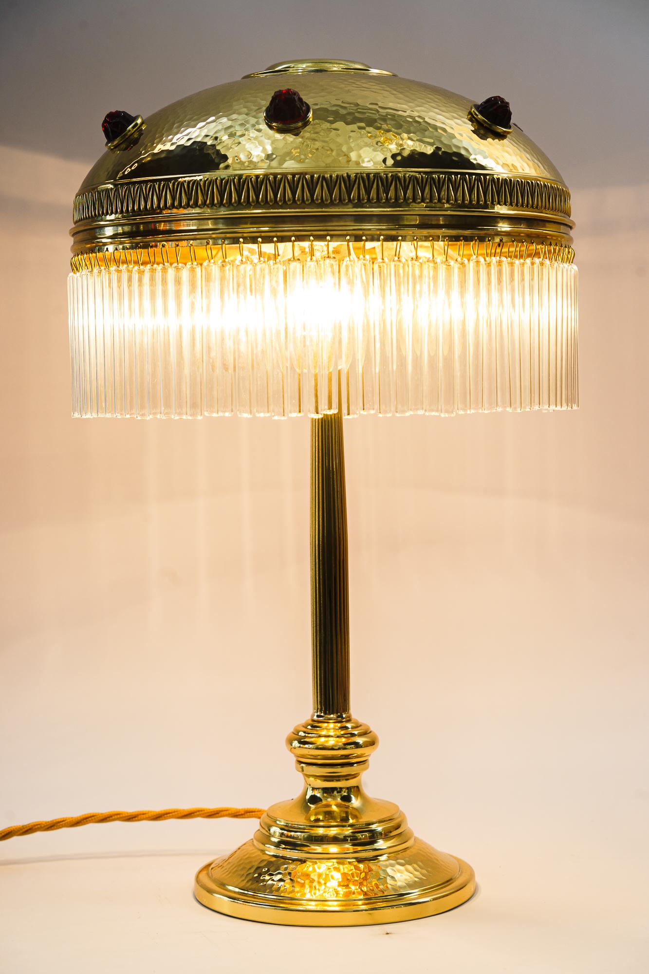 Hammered Art Deco Table lamp with glass sticks vienna around 1920s For Sale 1