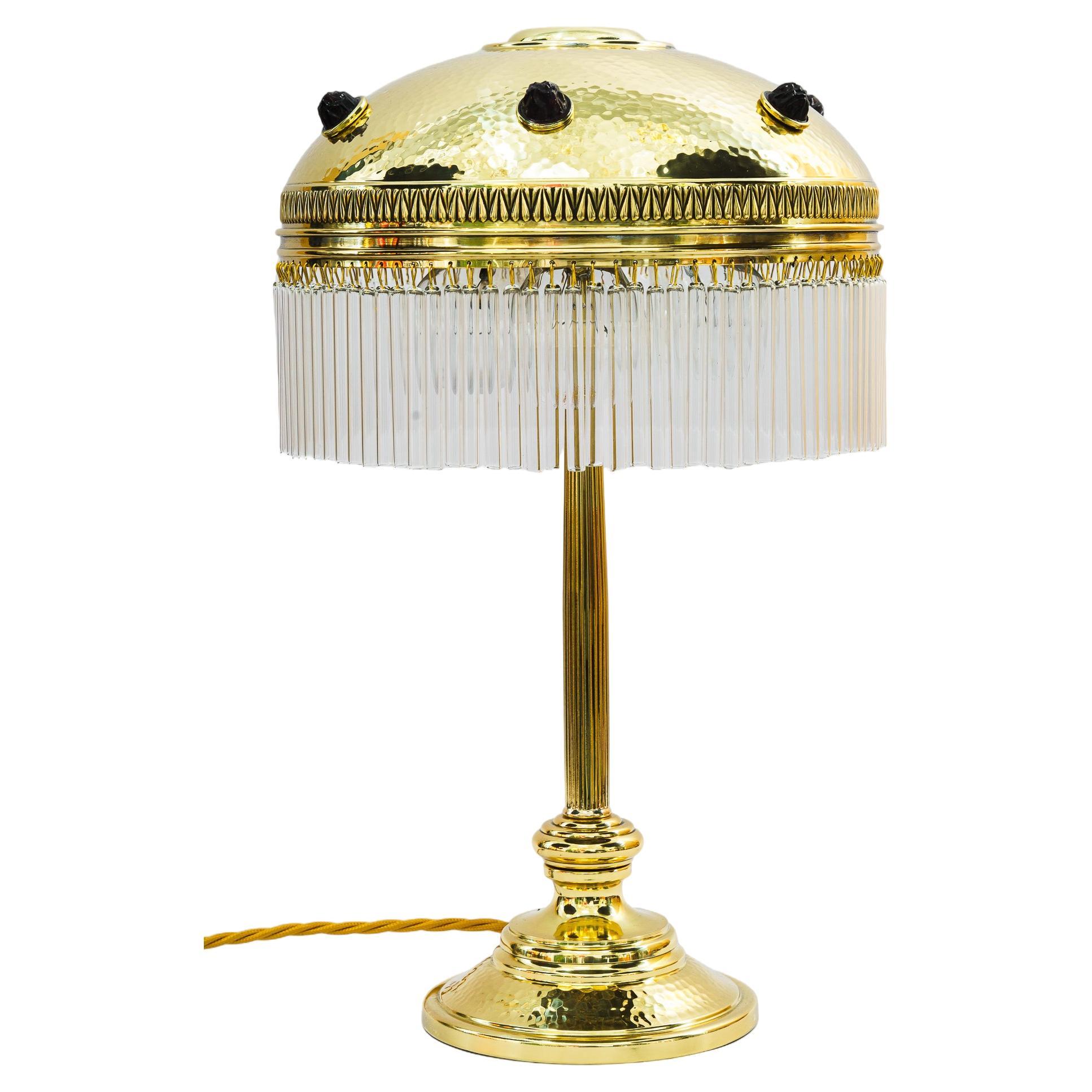 Hammered Art Deco Table lamp with glass sticks vienna around 1920s For Sale