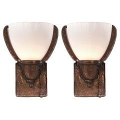 Hammered Arts and Crafts Sconce, Matching Pair