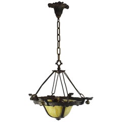 Hammered Bent Glass Art Nouveau Chandelier