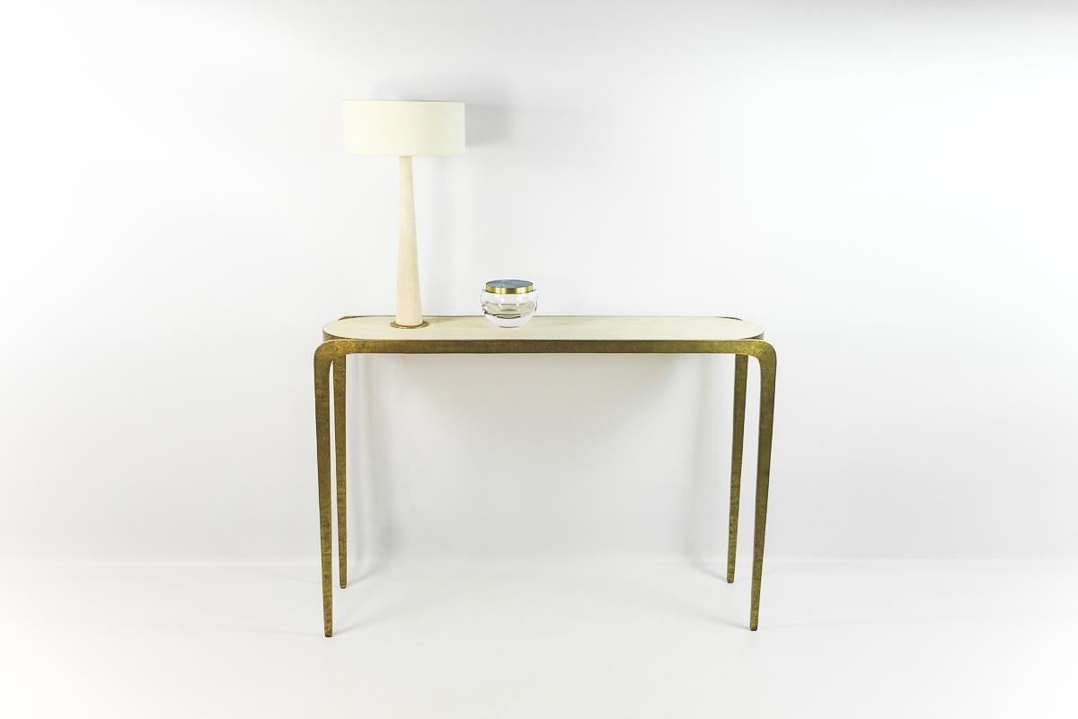 Contemporary Hammered Brass and Shagreen Console by Ginger Brown For Sale
