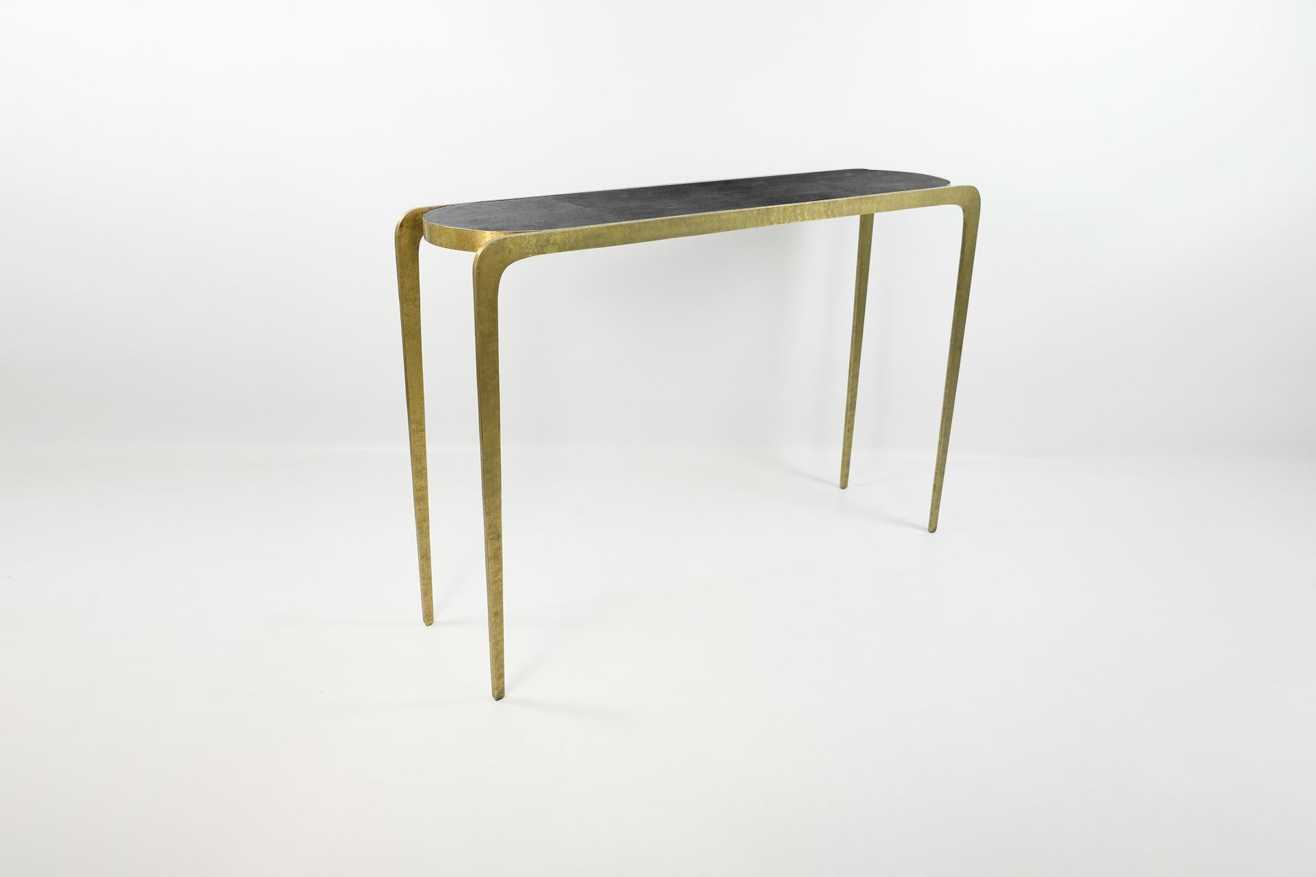Hammered Brass and Shagreen Console by Ginger Brown For Sale 2