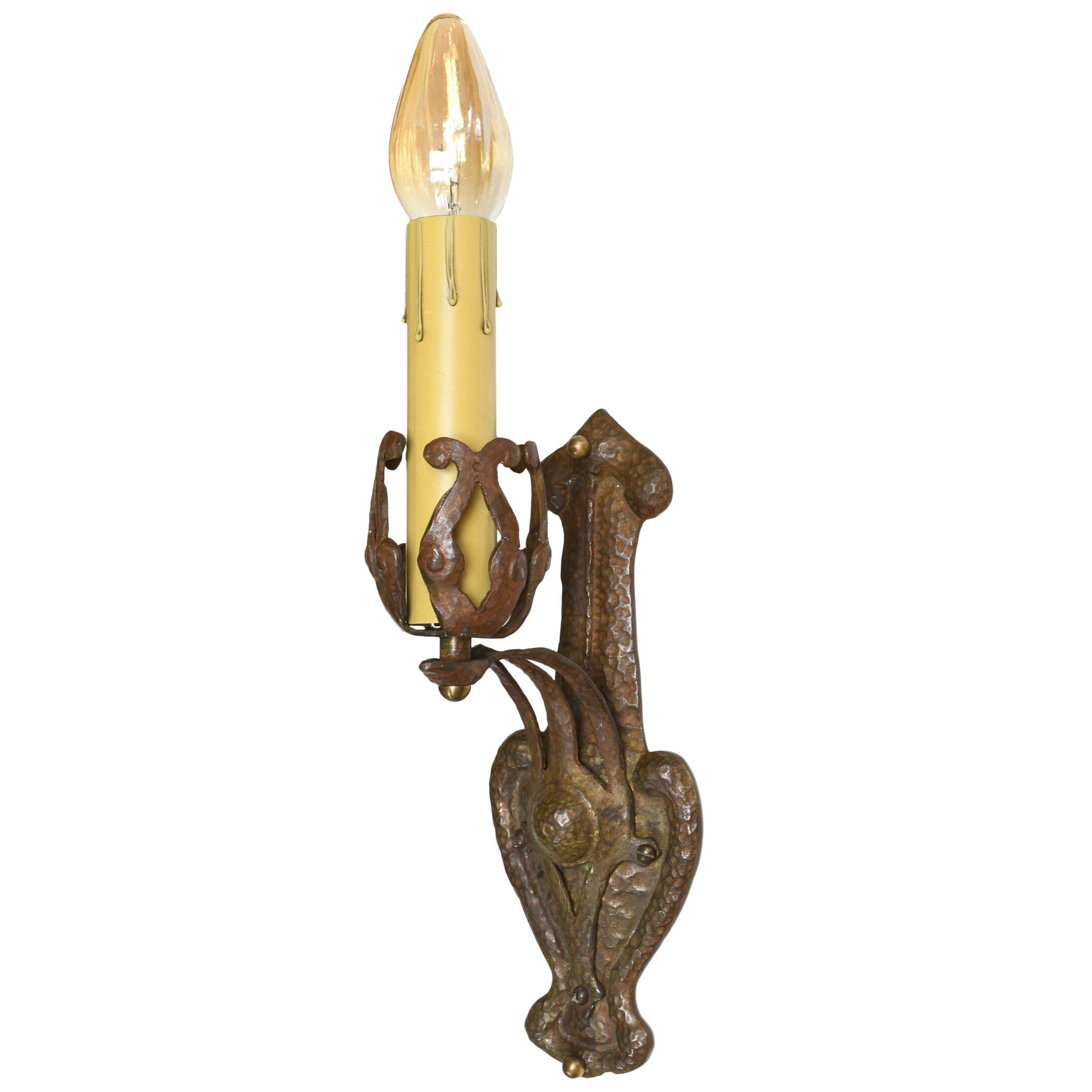 Hammered Brass Art Nouveau Sconce For Sale at 1stDibs