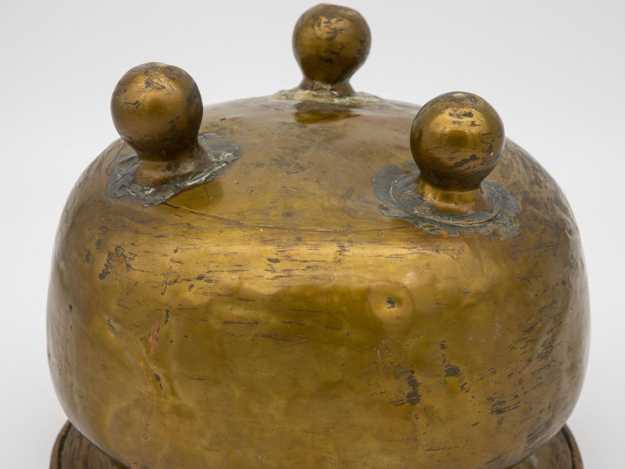 American Hammered Brass Bowl on Three Feet