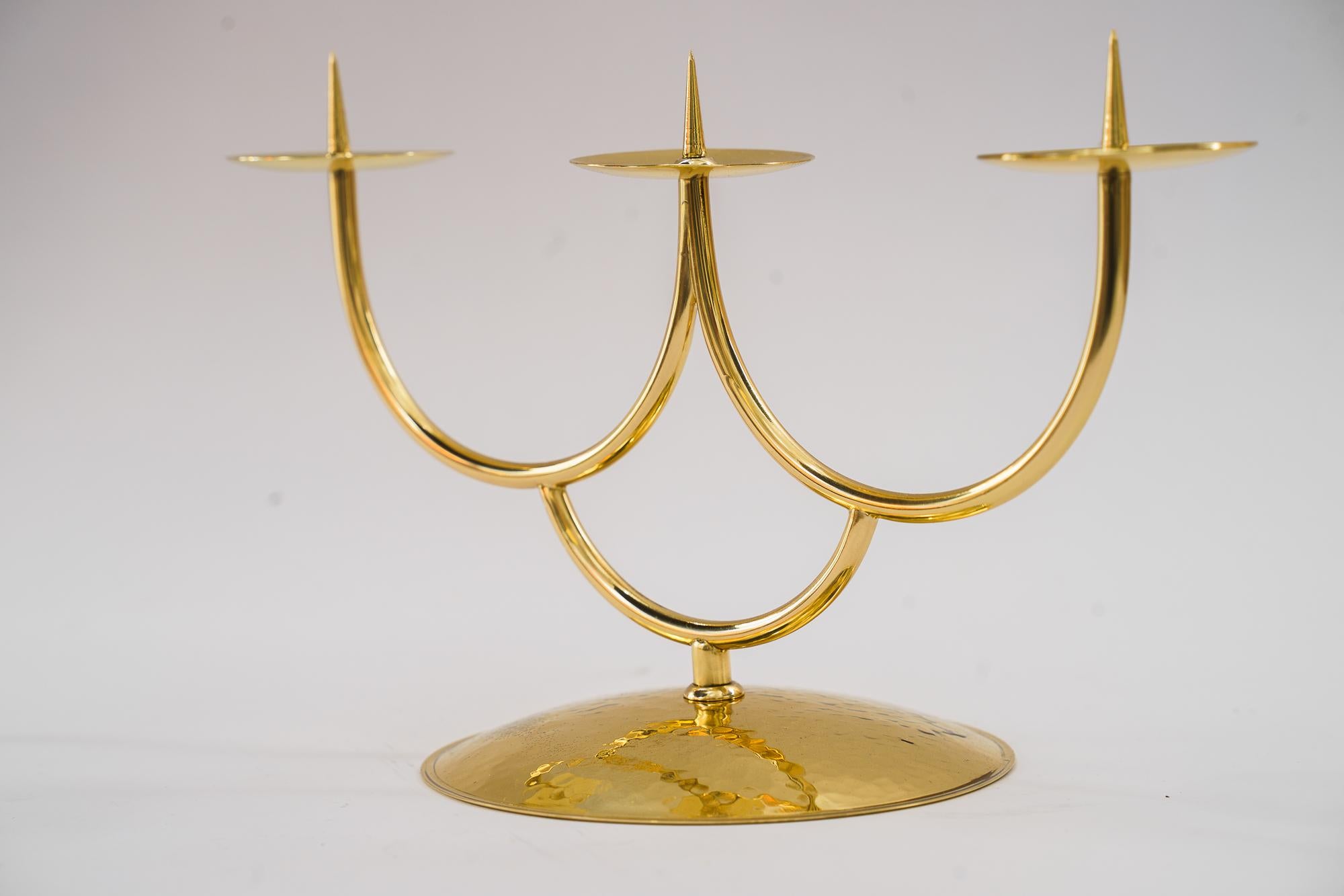 Mid-Century Modern Hammered Brass Candel holder vienna around 1950s For Sale