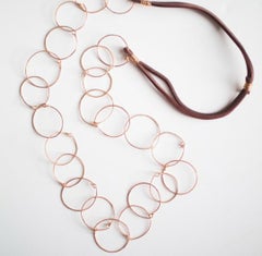 Gold Hued Hammered Brass Circles Chain Long Necklace