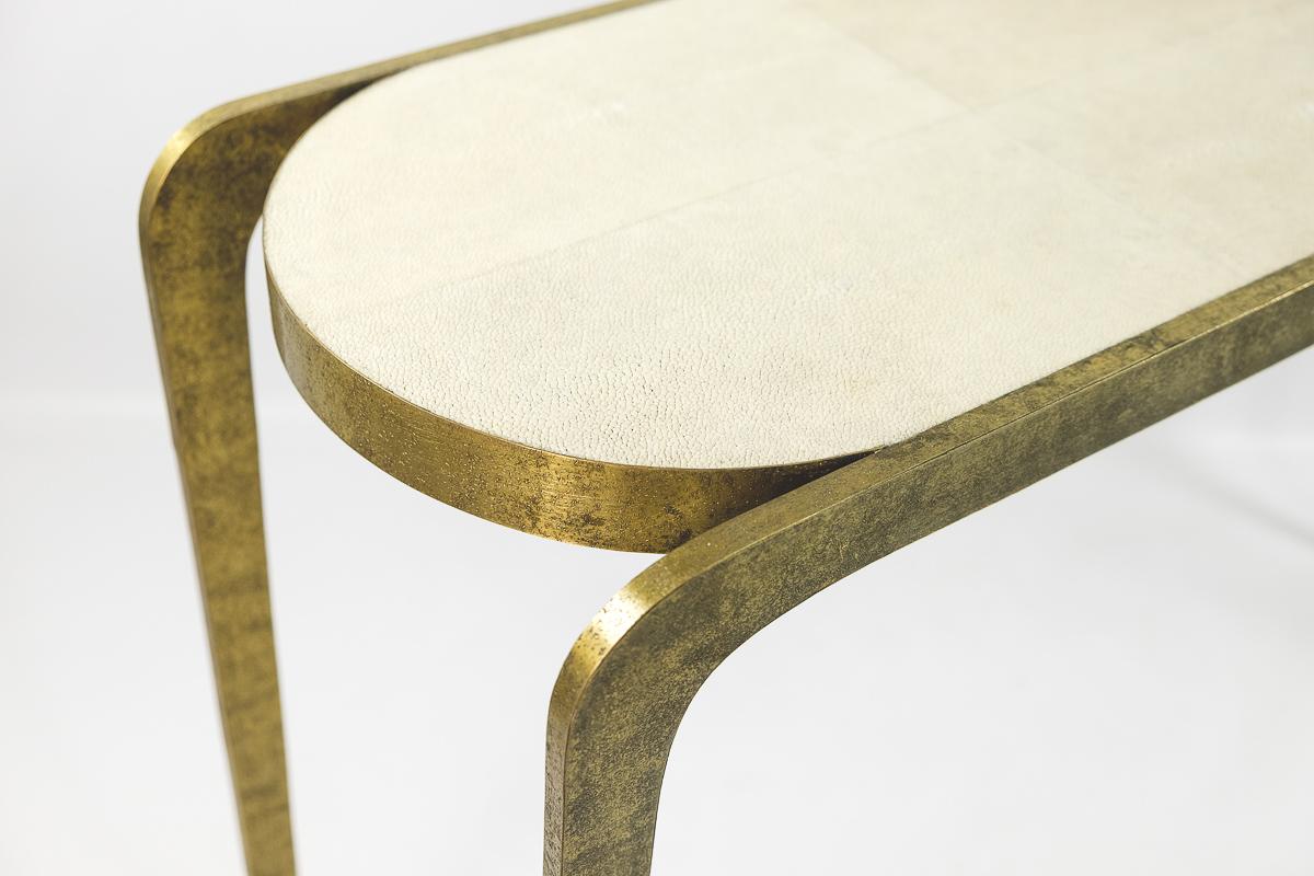 hammered brass console table