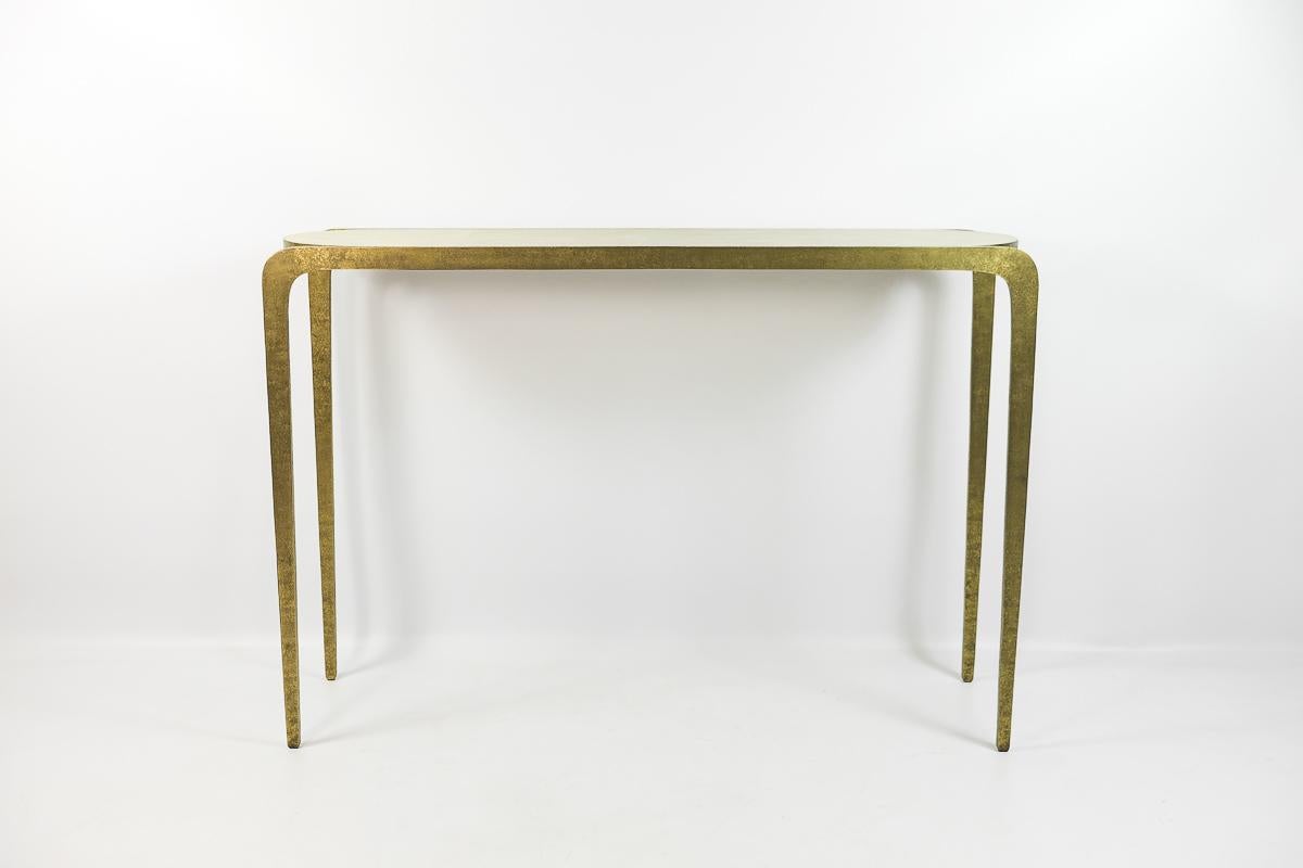 Modern Hammered Brass Console by Ginger Brown For Sale