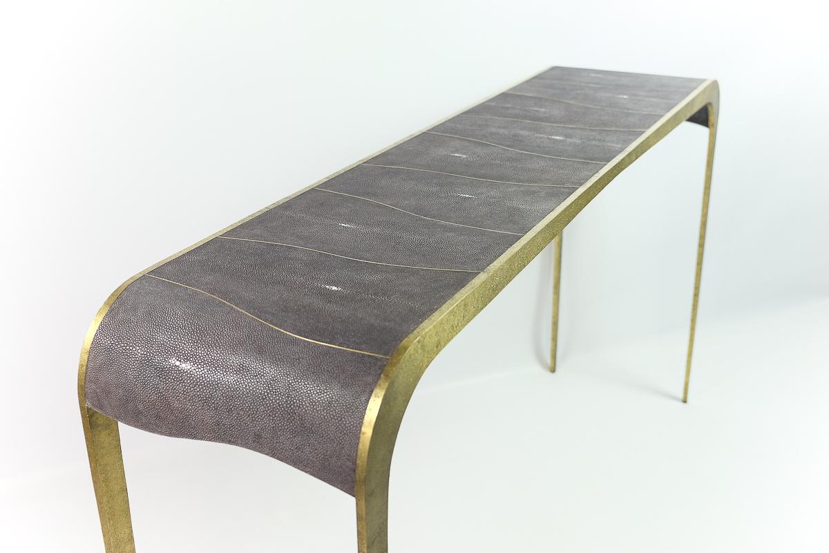 Modern Hammered Brass Console with Waterfall Design by Ginger Brown For Sale