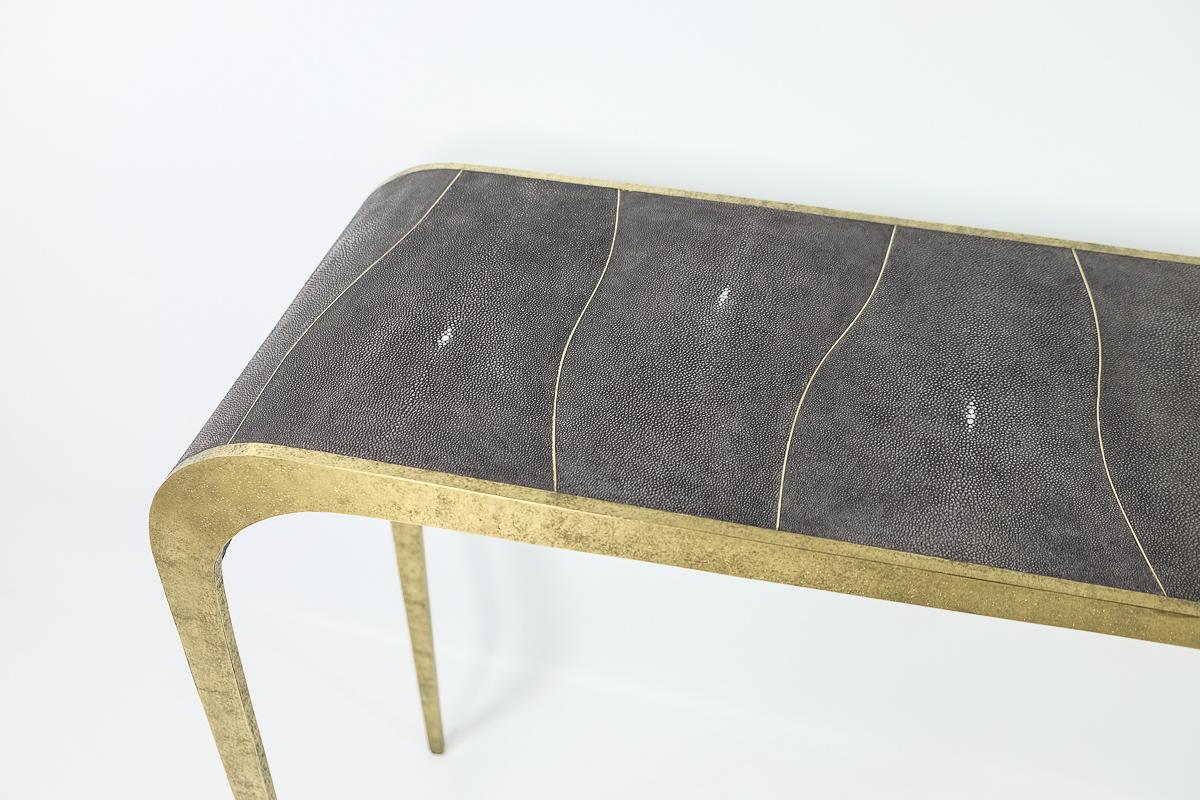 Hand-Crafted Hammered Brass Console with Waterfall Design by Ginger Brown For Sale