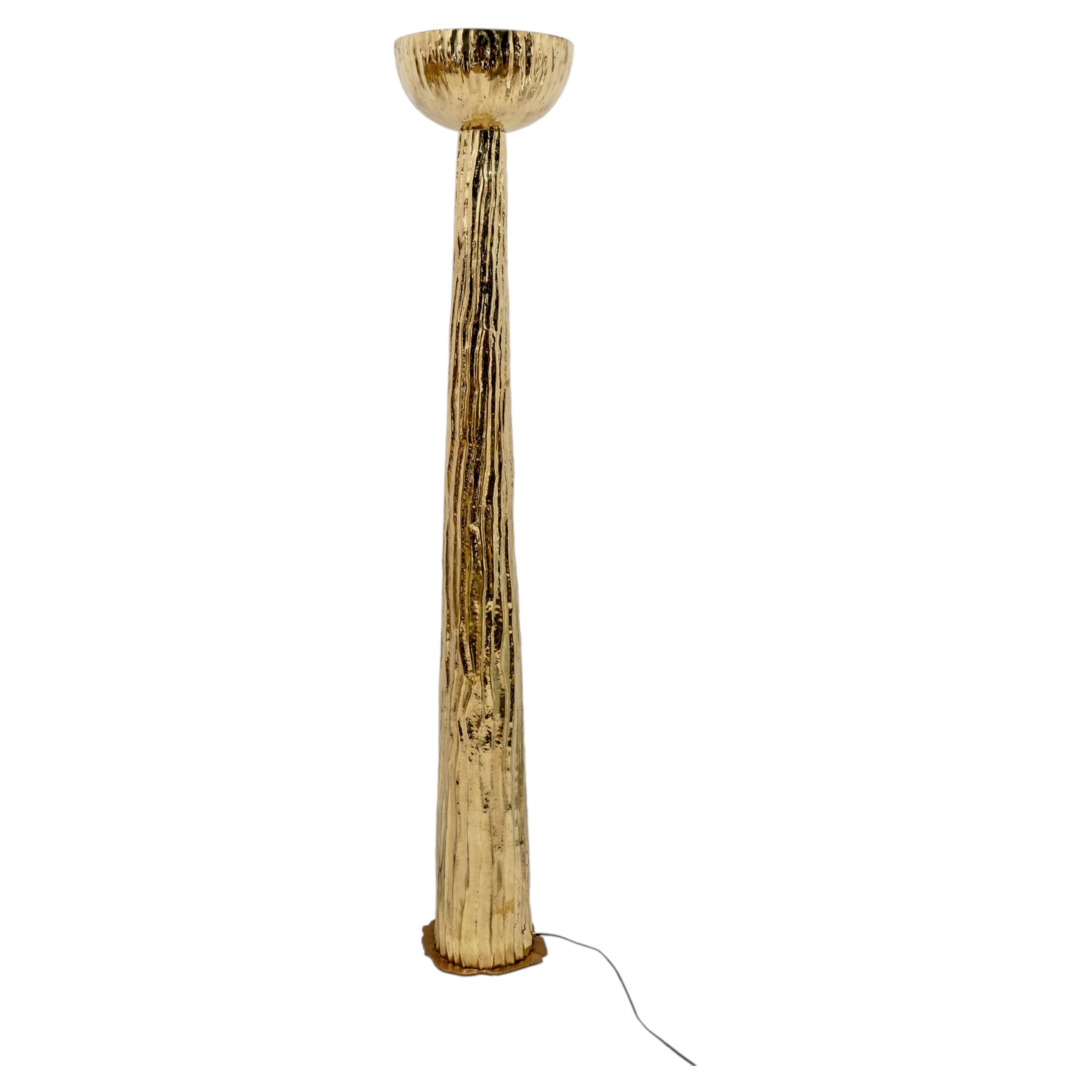 Hammered Brass Floor Lamp Torchère Style, Italy For Sale