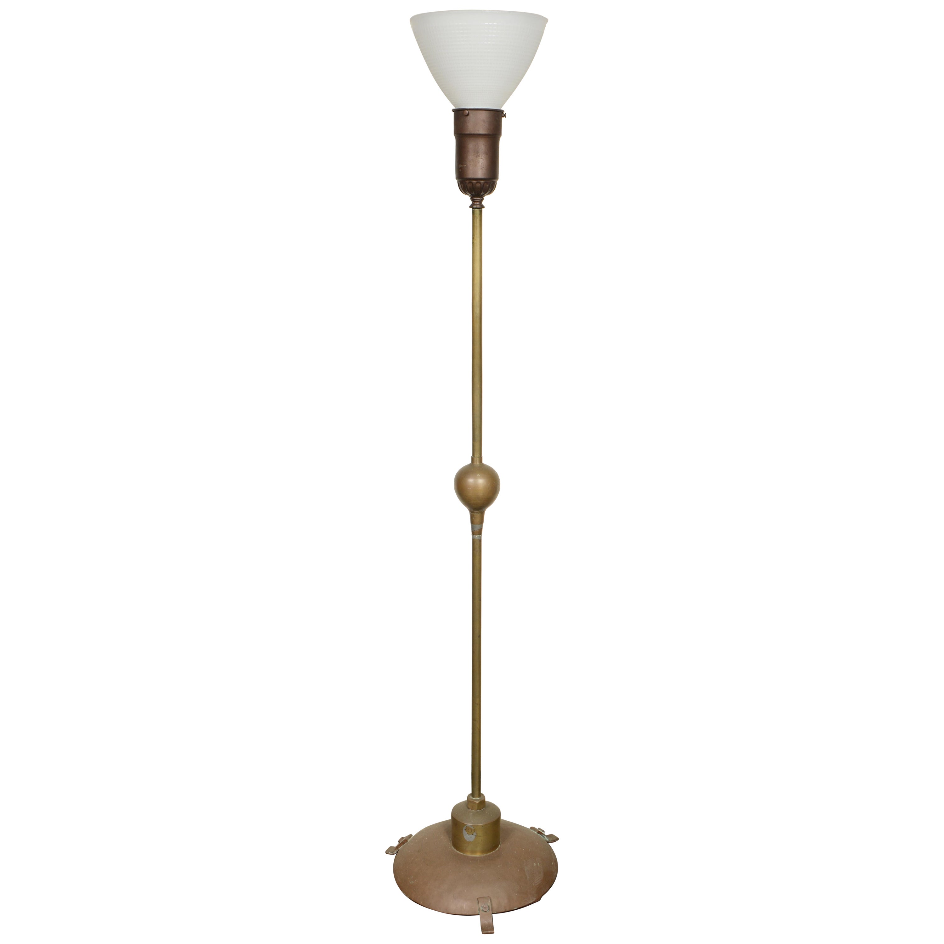 Hammered Brass Folk Art Modernist Floor Lamp For Sale