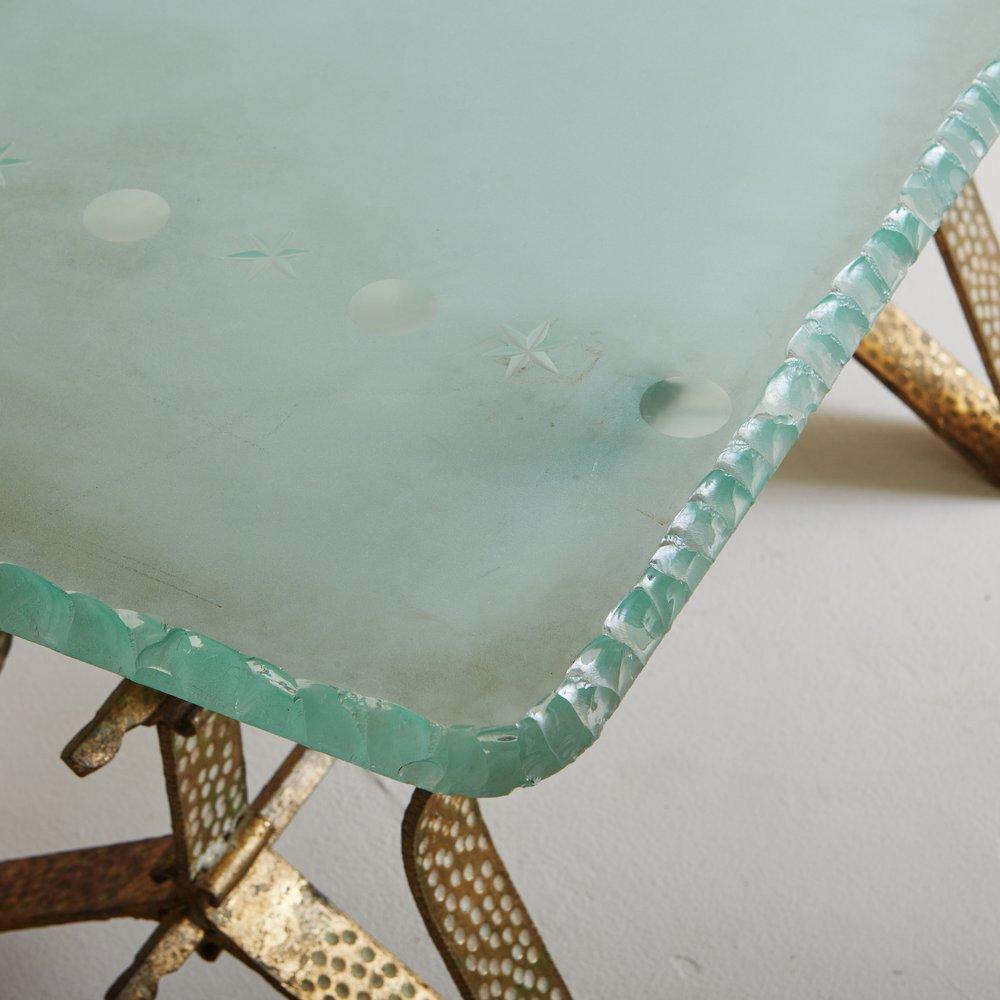 Hammered Brass + Glass Coffee Table Attributed to Pier Luigi Colli, Italy, 1950s In Good Condition For Sale In Chicago, IL