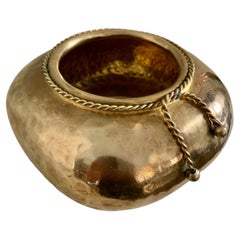 Hammered Brass Jardiniere with Brass Rope