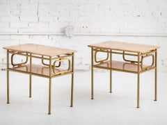 Hammered Brass & Marble End Tables Attributed to Luciano Frigerio - a Pair