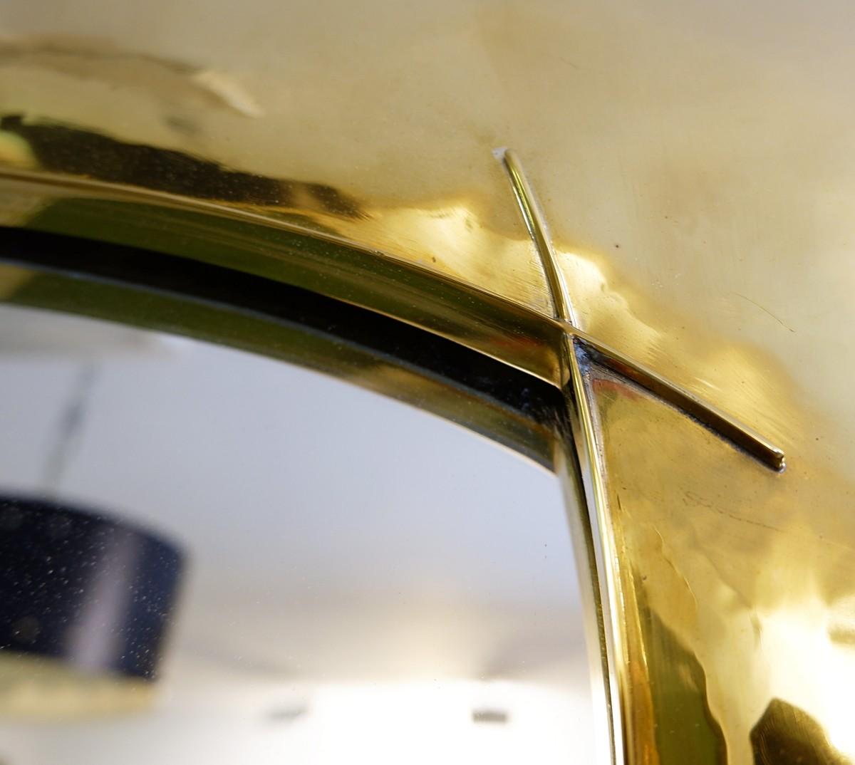 Mid-Century Modern Hammered Brass Mirror For Sale