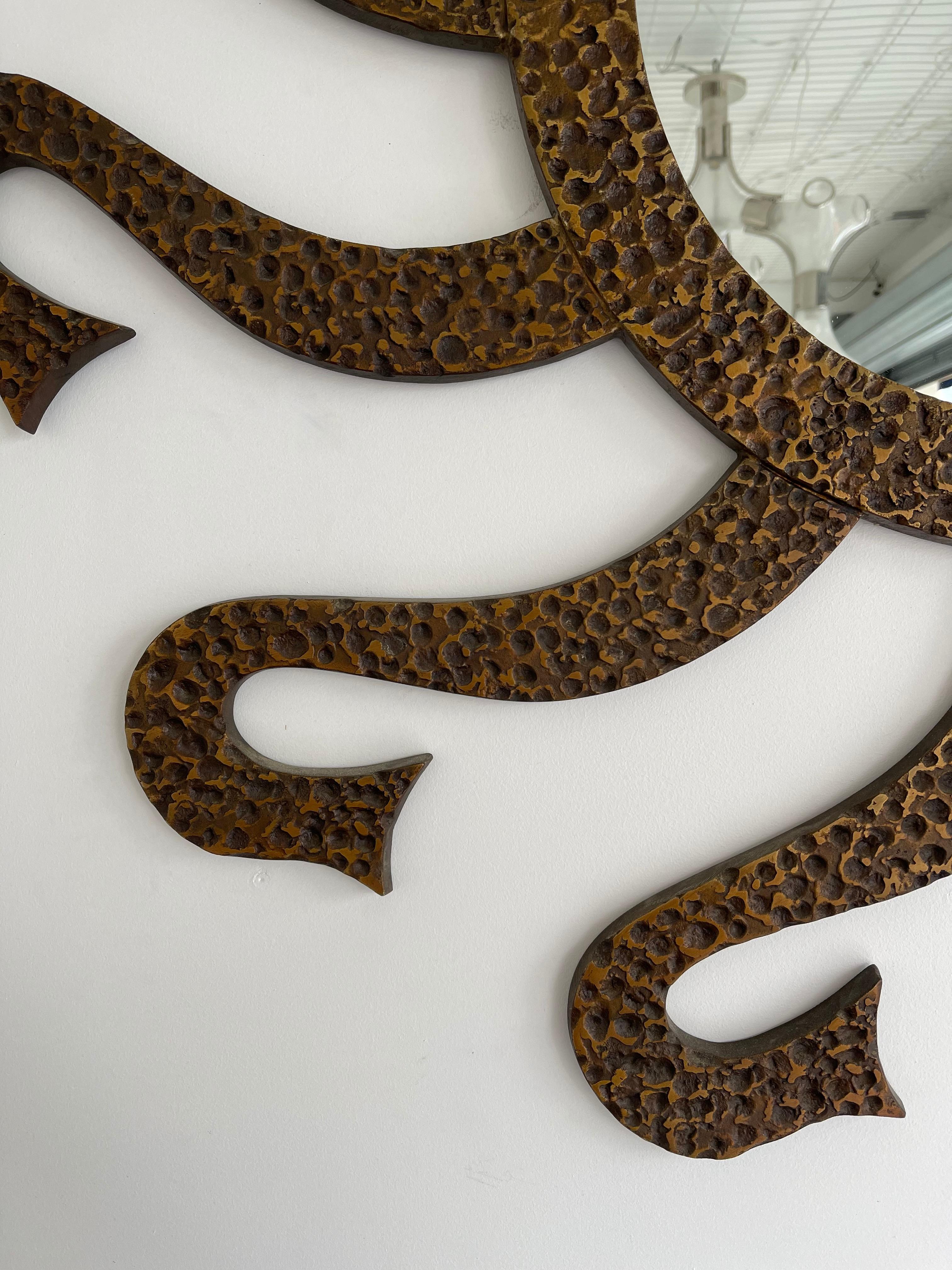 Hammered Brass Mirror Octopus by Luciano Frigerio. Italy, 1970s For Sale 2